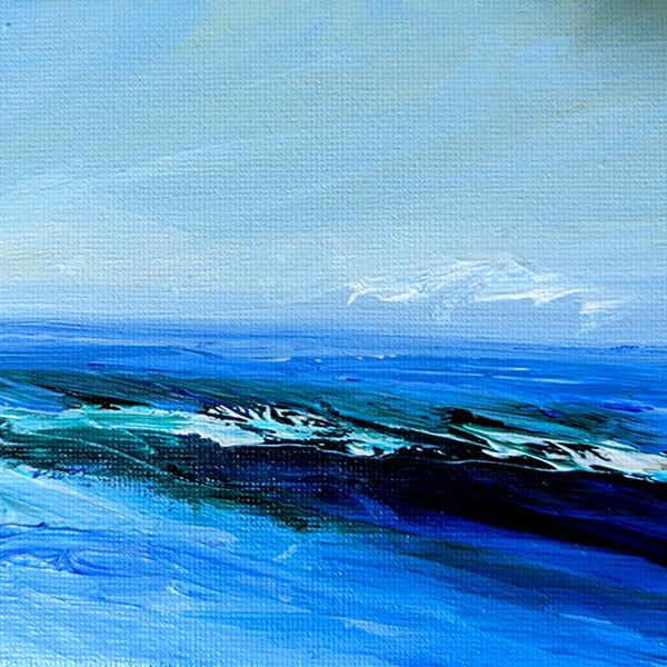 Acrylic seascape painting with green wave and sky