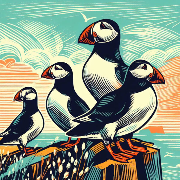 Puffins on Clifftop - framed canvas print