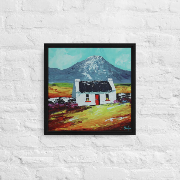 White Cottage and Mount Errigal - framed canvas print - Image 3