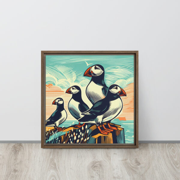 Puffins on Clifftop - framed canvas print - Image 3