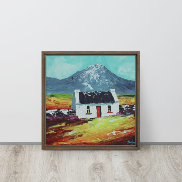 White Cottage and Mount Errigal - framed canvas print - Image 4