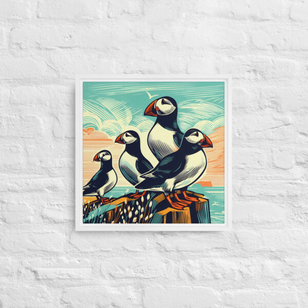 Puffins on Clifftop - framed canvas print - Image 4