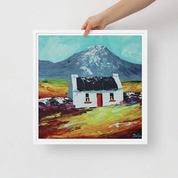 White Cottage and Mount Errigal - framed canvas print - Image 2