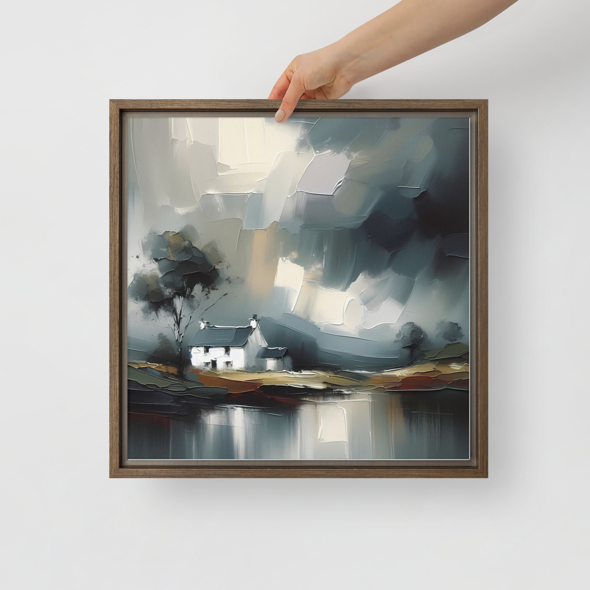 Cottage on the Lough - framed canvas print - Image 2